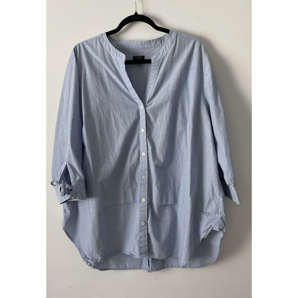 Talbots Women 3X Blue Tunic Full Button Tie Sleeve Casual Cottagecore Neutral - Picture 1 of 9